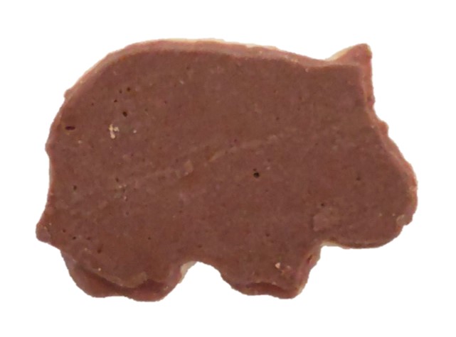 厚焼きたべっ子どうぶつチョコビスケットのRHINOCEROS（ライノサラス）を裏から見た写真